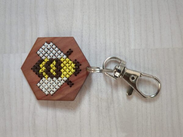 Honey Bee Cross Stitch Keychain
