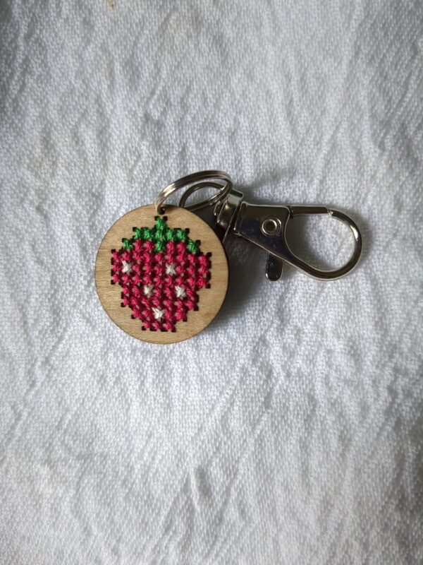 Strawberry - Handmade Cross Stitch Keychain