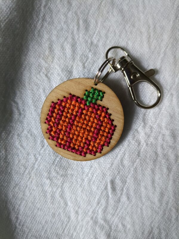 Handmade Cross Stitch Pumpkin Keychain
