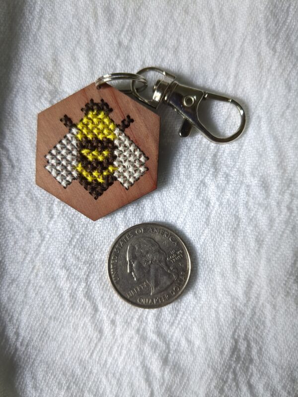 Honey Bee Cross Stitch Keychain