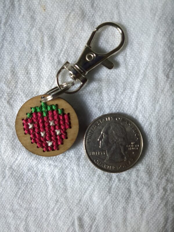 Strawberry - Handmade Cross Stitch Keychain